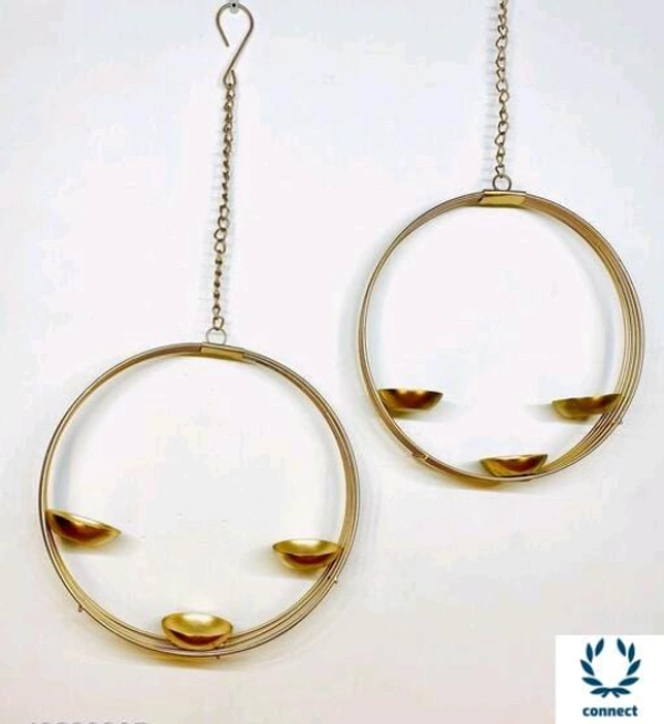 Arsh Metal World Wall Hanging Circle of Light Gold Plated Tealight Candle Holder for Home Decor - Metal, Tea Light Candle Holder, Pack of2